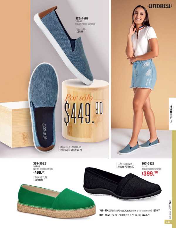 Catálogo  andrea marca Andrea Calzado Playera Short  - Andrea Calzado Dama Primavera Verano 2023