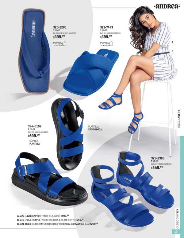 Catálogo  andrea marca Cuadra Calzado Jumpsuit Romper Cinturones Sandalia  - Andrea Calzado Dama Primavera Verano 2023