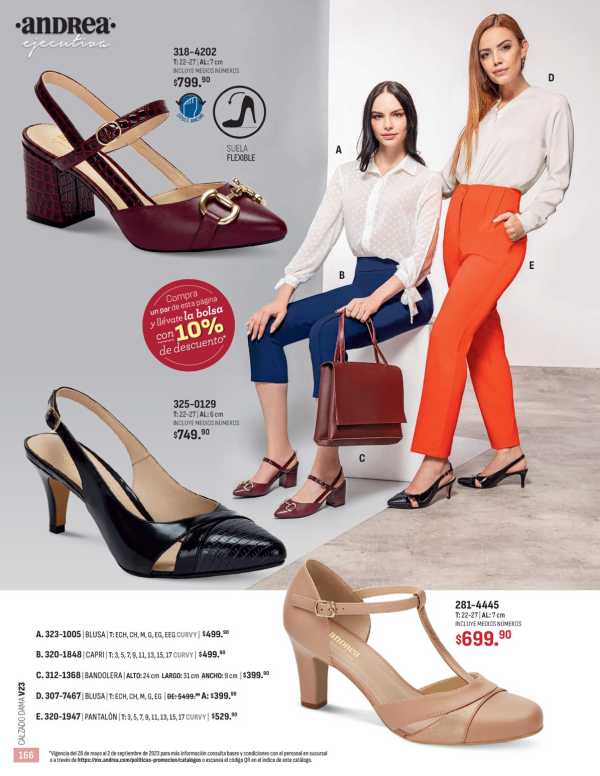 Catálogo  andrea marca Flexi Calzado Bolsa Blusa Capri Bandolera  - Andrea Calzado Dama Primavera Verano 2023