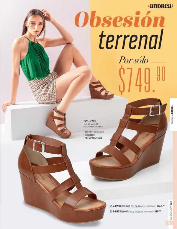 Catálogo  andrea marca Andrea Calzado Blusa Short Sandalia  - Andrea Calzado Dama Primavera Verano 2023