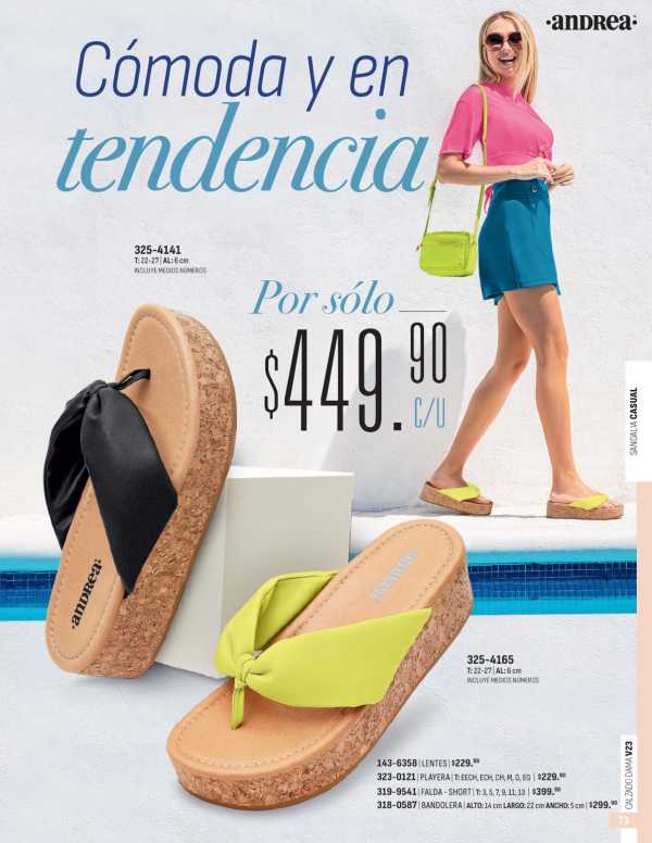 Catálogo  andrea marca Andrea Calzado Lentes Playera Short Bandolera Sandalia  - Andrea Calzado Dama Primavera Verano 2023